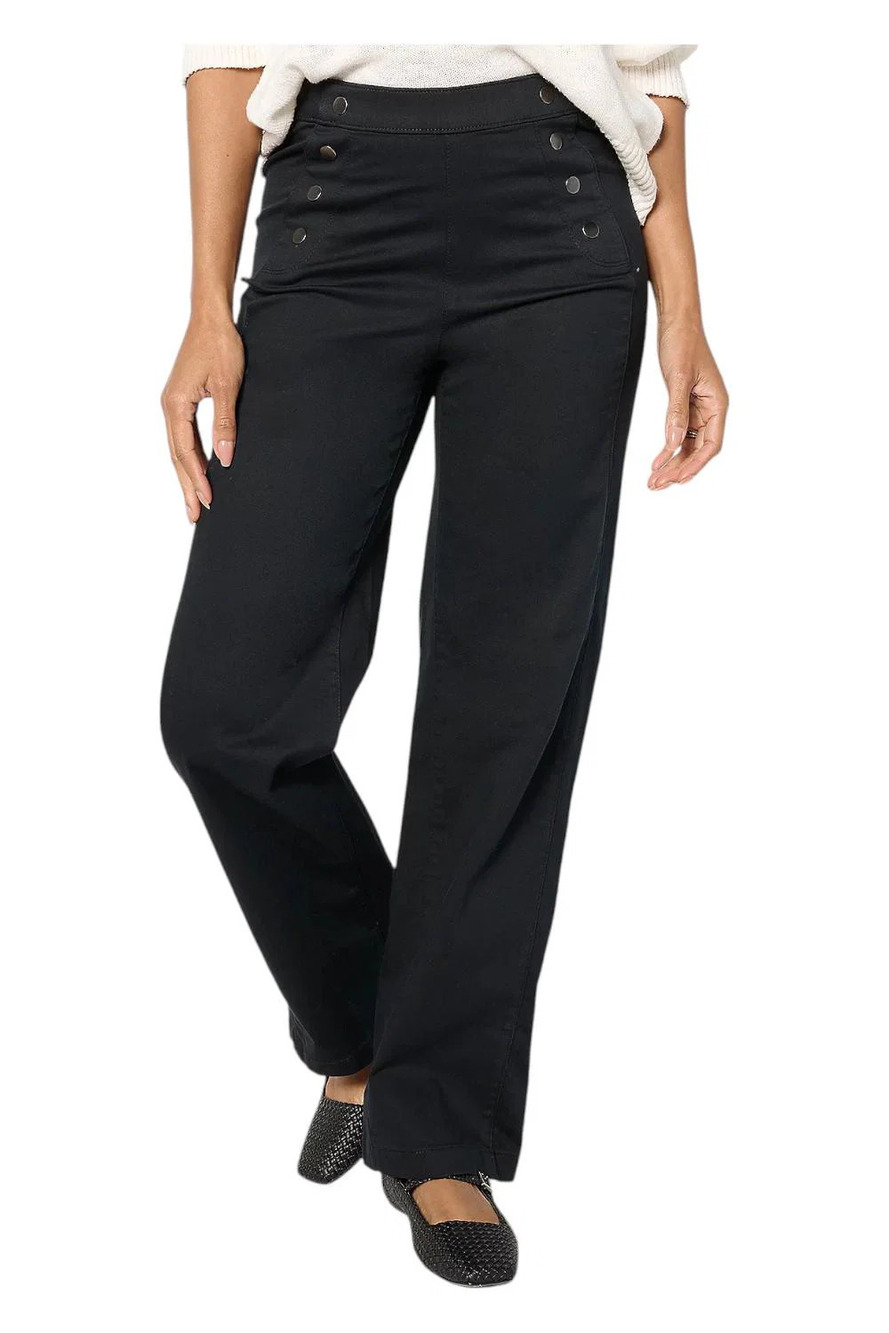 Susan Graver Women's Trouser Twill Pant w/ Button Detail Black - Plus
